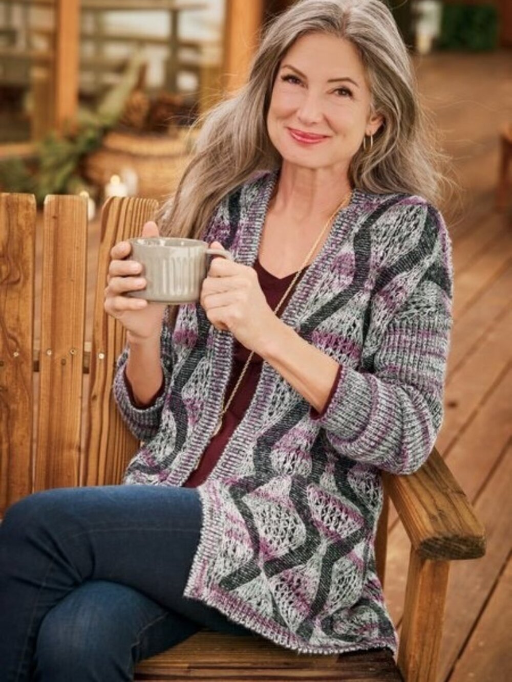 Soft Surroundings Tortuga Long Line Knit Cardigan Sweater BERYL GRAY Large XL